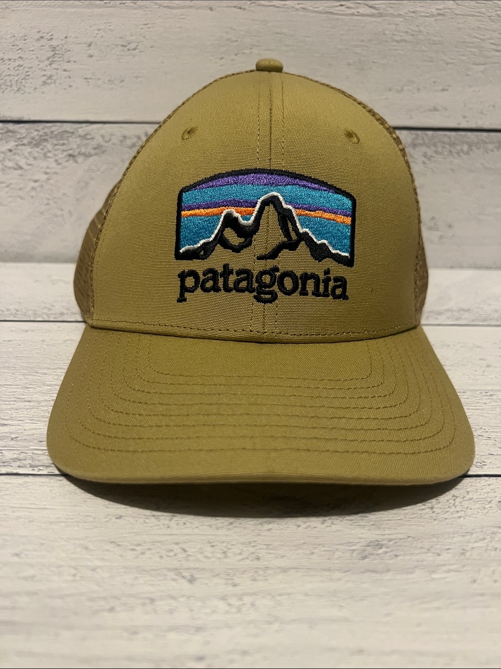 Patagonia Hat in Olive-Tan with Multicolor Patch